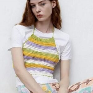 Zara crochet halter top striped medium